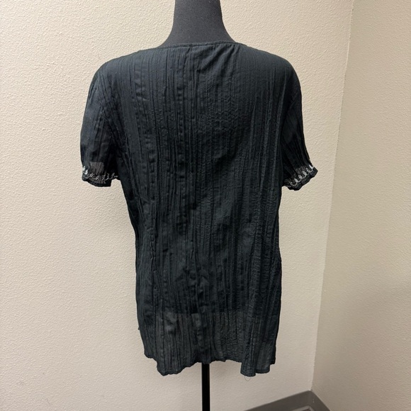 Cato Black White Embroidered Boho Peasant Top Pintuck Short Sleeve XL Tunic - Picture 7 of 13